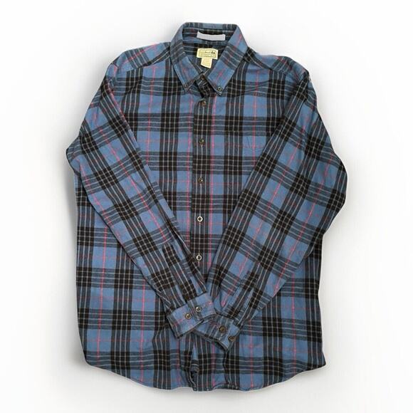 LL Bean Blue Plaid Flannel Shirt Men’s Medium Traditional Fit Button Down - Picture 2 of 10